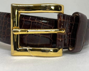 Women's Cipriani Italian Alligator Calfskin Designer Belt, Brown,  Size Large 1" wide / 36" Length