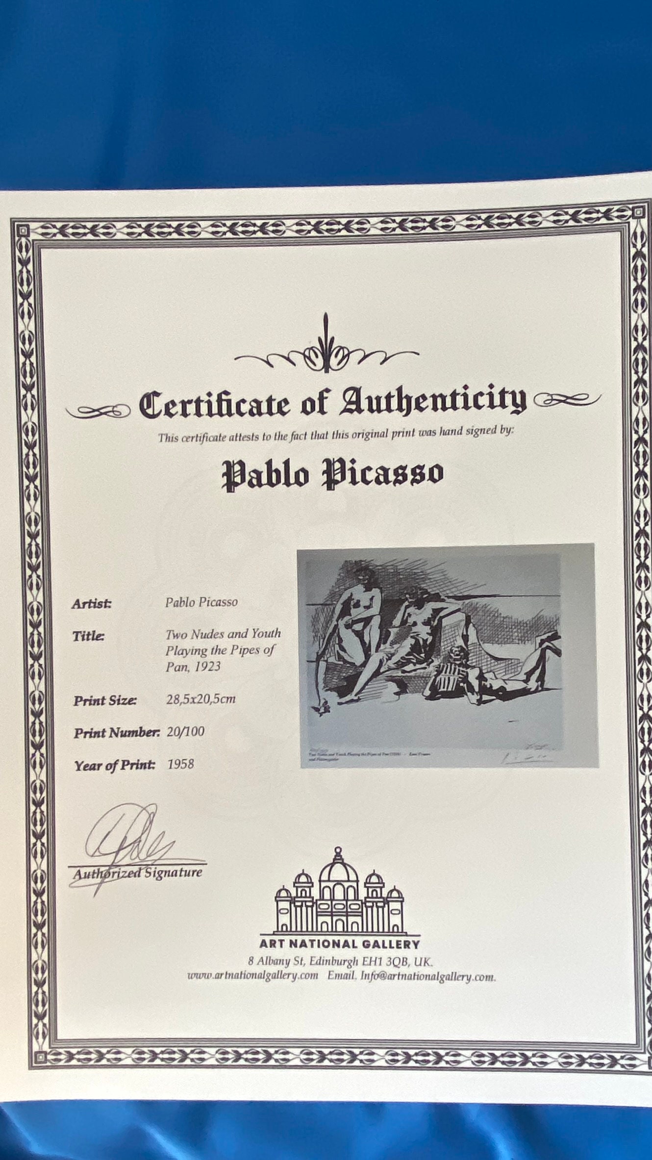 MANO firmada Pablo Picasso Print COA de Art National Gallery UK \u0026 Copyright  Certificate framedTwo Youths Nude Playing Pipes of Pan - Etsy México, image size:1330x2365