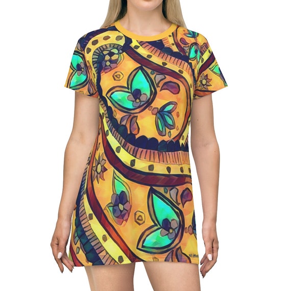 paisley t shirt dress Women's Maxi Dress Shift Dress Sundress T Shirt Dress Tee Dress Vacation Casual Boho Beach Party Loose Fit Paisley Ethnic Short Sleeve V Neck Orange red Summer Spring 2026