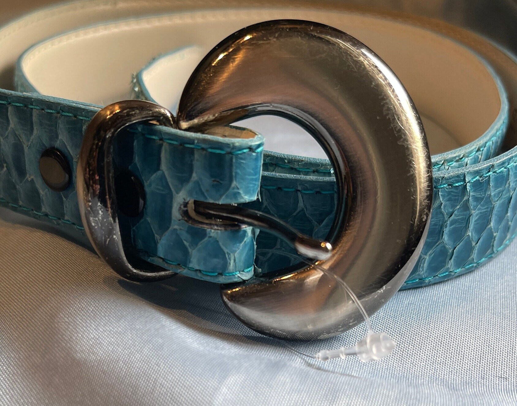 Genuine Snakeskin Turquoise Designer Belt, Size 34, Length 38\
