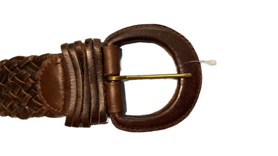 Genuine Leather Wide Braided Belt, Brown soft wov… - image 4