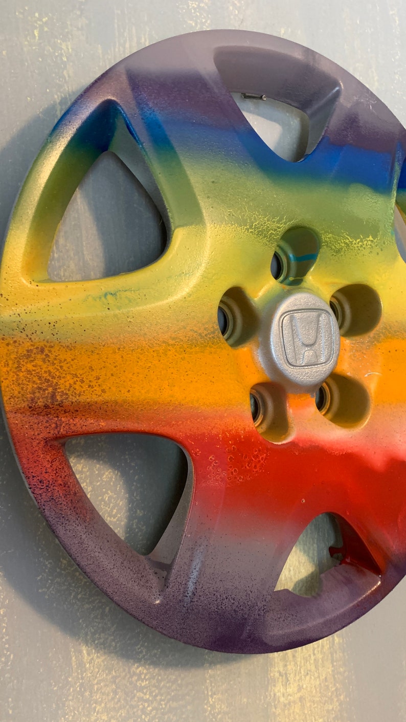 Honda Hubcap Wall Art Rainbow Hand Painted/pouring Ready Etsy
