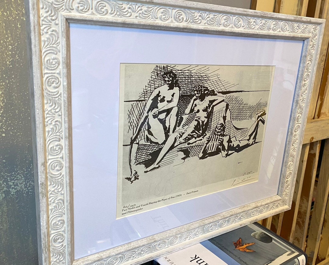 MANO firmada Pablo Picasso Print COA de Art National Gallery UK \u0026 Copyright  Certificate framedTwo Youths Nude Playing Pipes of Pan - Etsy México, image size:1080x870