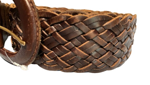 Genuine Leather Wide Braided Belt, Brown soft wov… - image 2