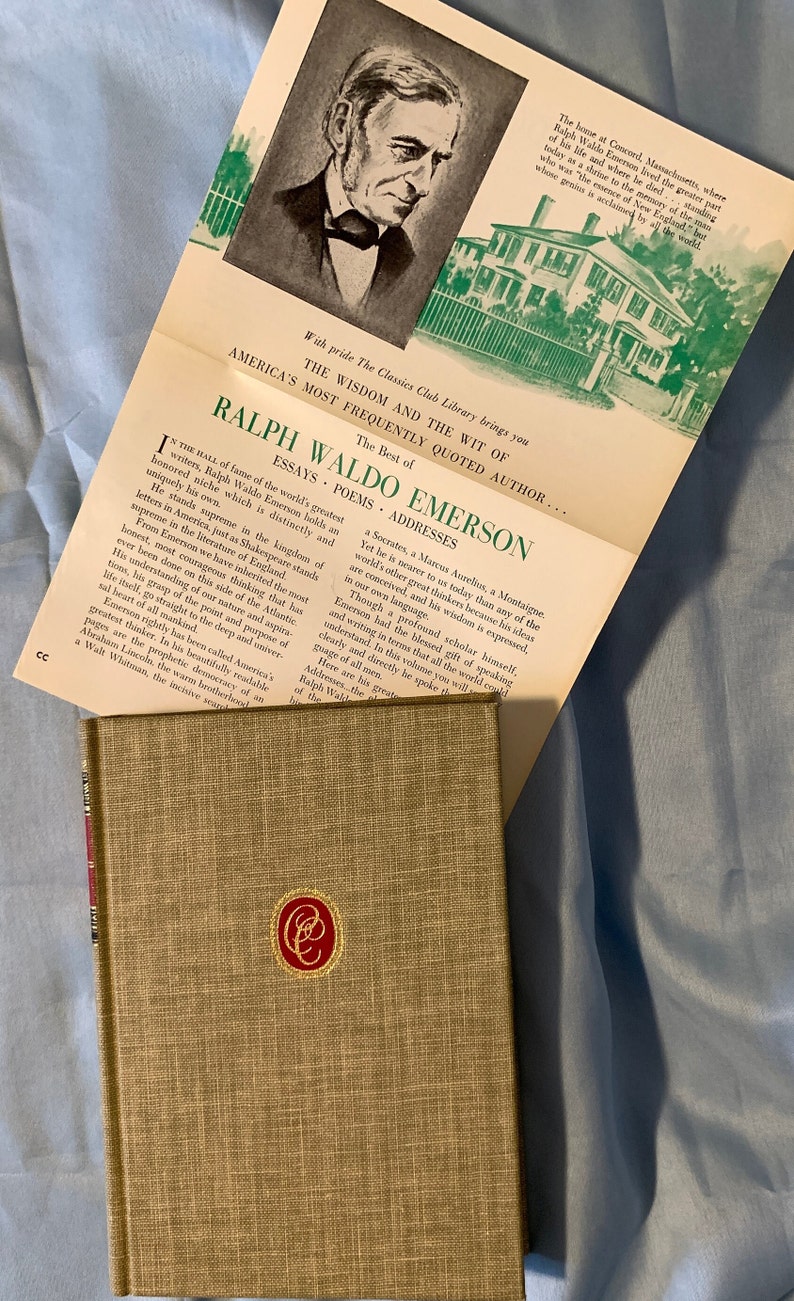 1969 Vintage Ralph Waldo Emerson -Emerson : Essays, Poems, and Addresses published by Walter J Black - Classics Club Beige tweed Hardcover