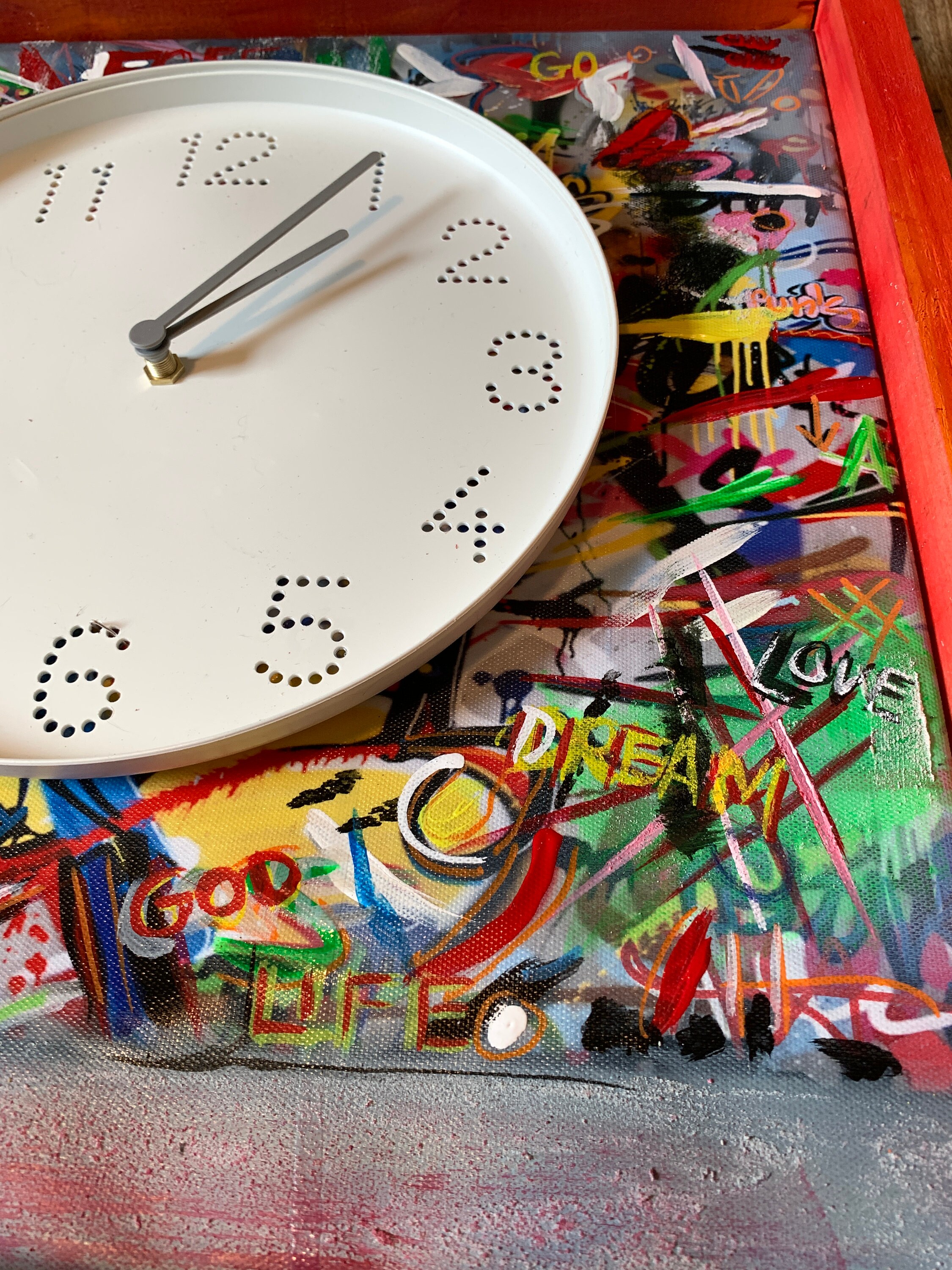 Hand Painted Hand Crafted Ode to Banksy Clock, Acrylic