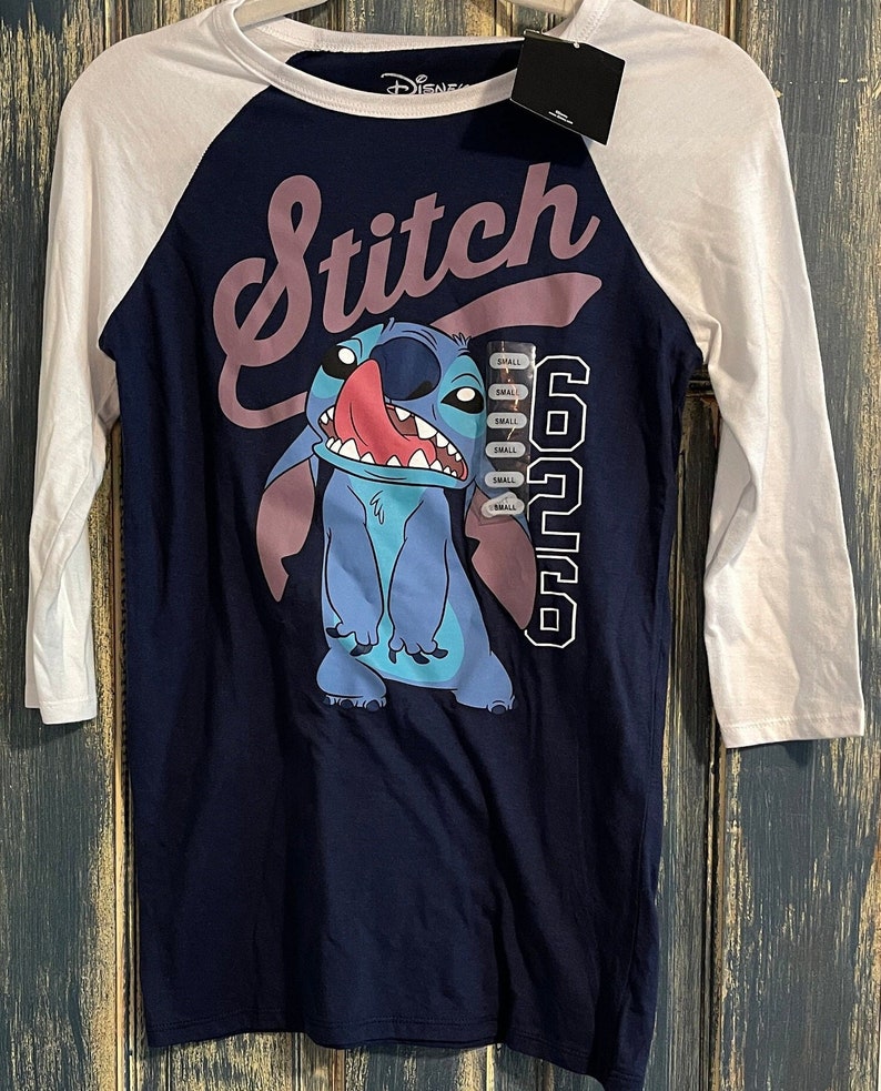 Disney Stitch (Lilo and Stitch) Small Unisex Raglan T-shirt Officially Licensed Vintage-Style Retro-Style Graphic Tshirt