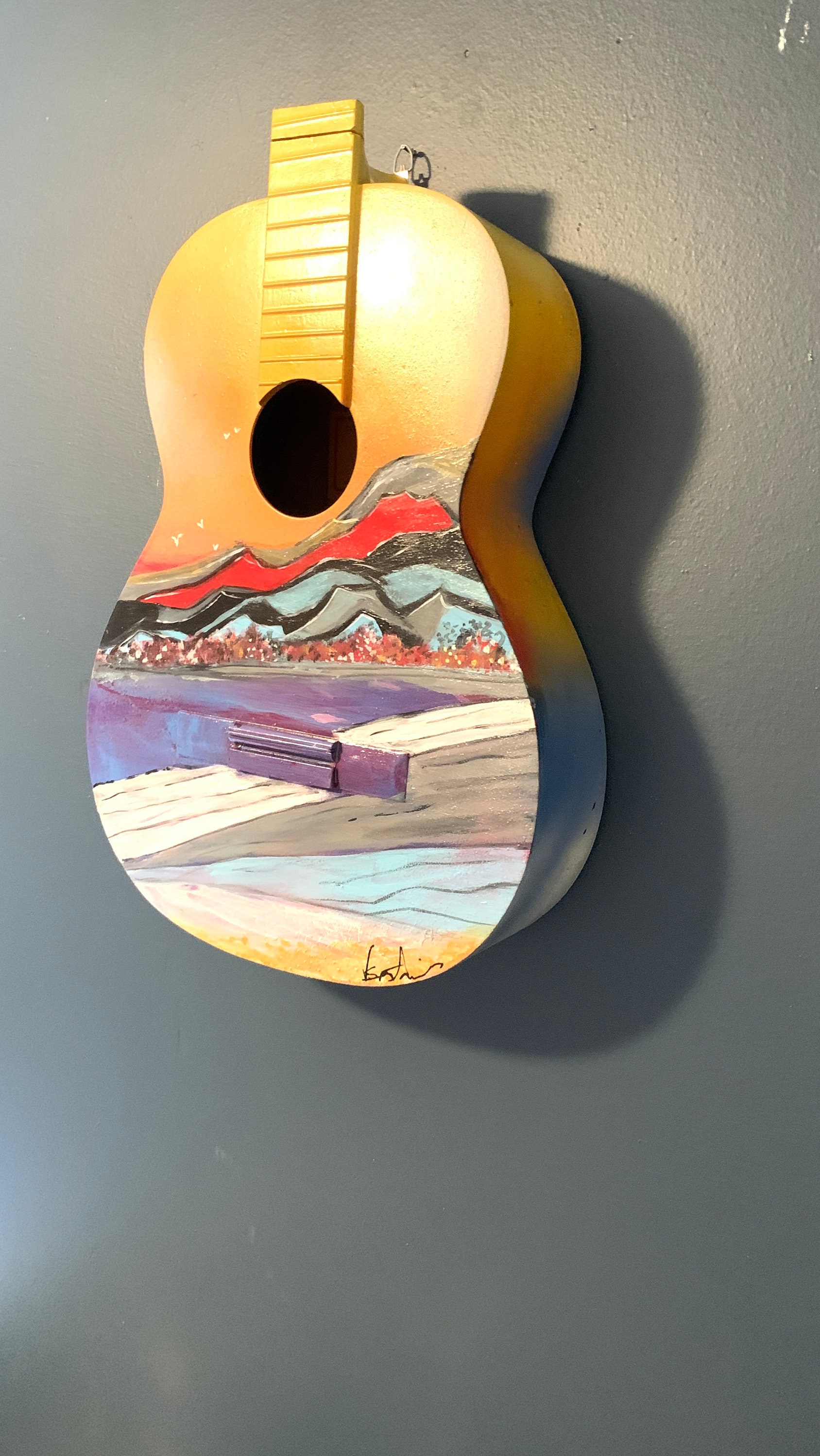 Guitar Art - by the Ocean Hand Painted Original Artwork on