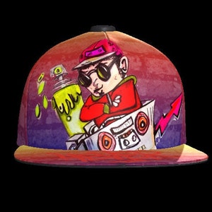 Streetwear Graffiti Style Flat Bill Baseball Cap - Adjustable - BoomBox80-  Original Artwork  Brick Wall