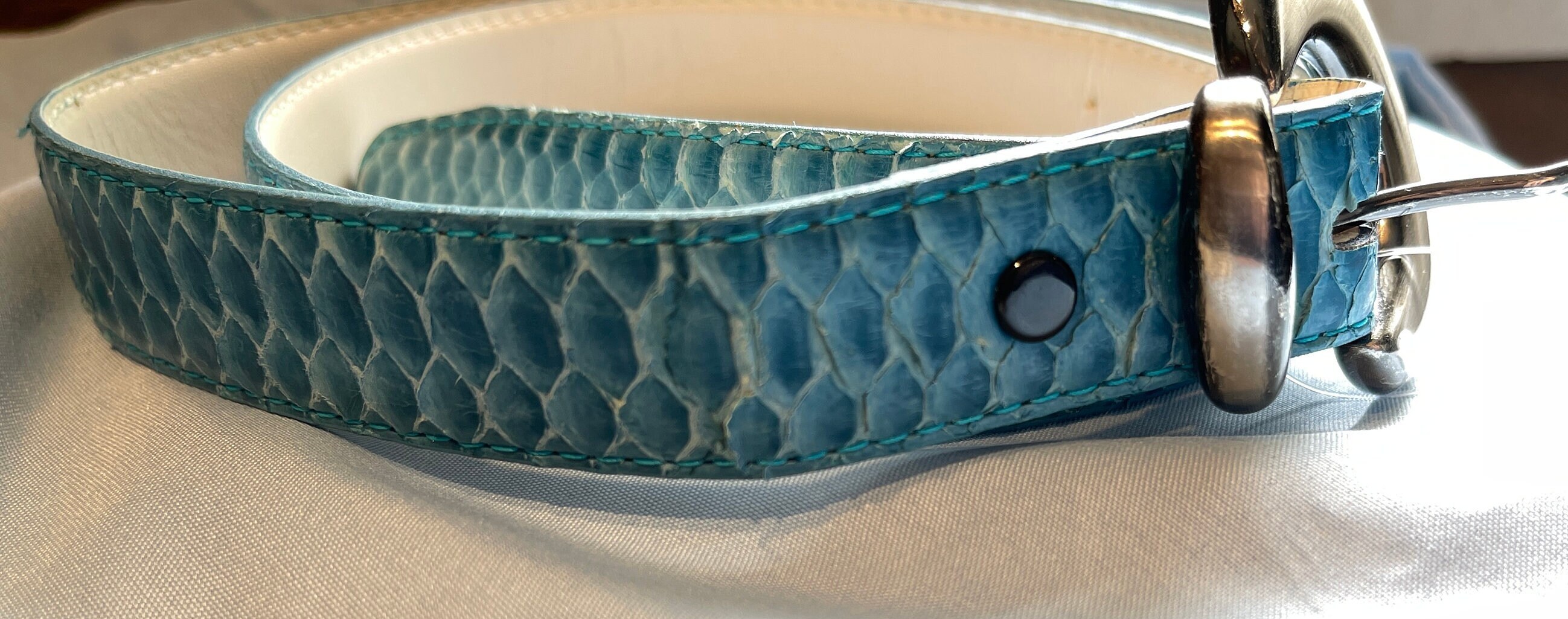 Genuine Snakeskin Turquoise Designer Belt, Size 34, Length 38\