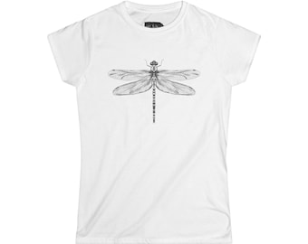Women's Dragonfly in Black and White Softstyle Tshirt