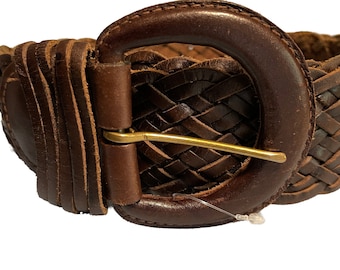 Wide Dark Brown Woven Leather Michael Kors Belt/vintage 90s 