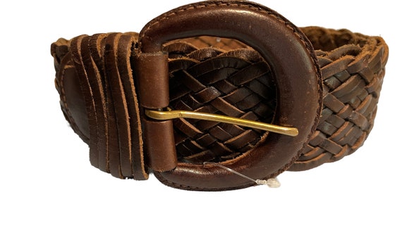 Genuine Leather Wide Braided Belt, Brown soft wov… - image 1