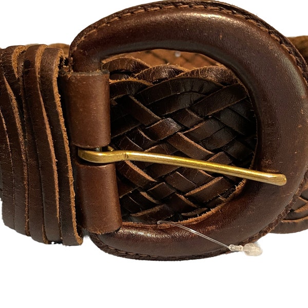 Genuine Leather Wide Braided Belt, Brown soft woven leather Small, Brown #20086  42" x 2"