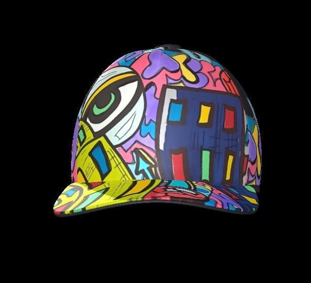 Streetwear Graffiti Style Baseball Cap - Adjustable - the city never sleeps-  Original Artwork NYC New York City Cityscape