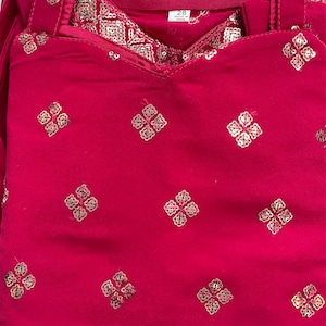 Girl Fuchsia Velvet Embroidered Kurta With Salwar