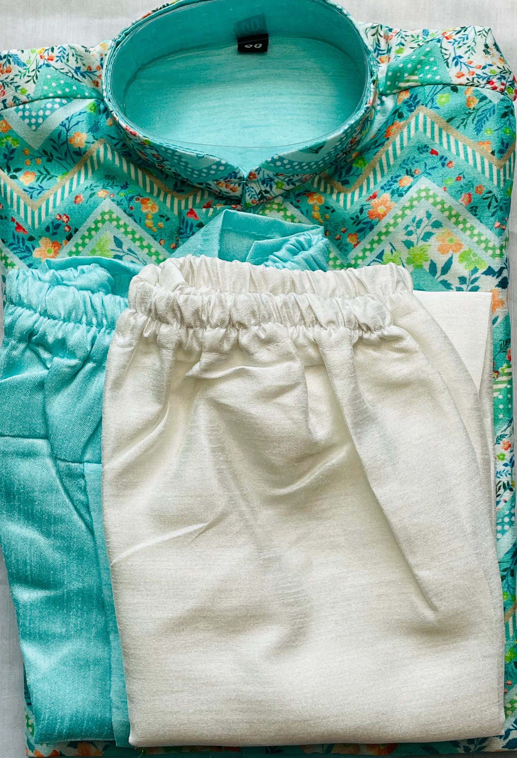 Boys' Blue Kurta Pajama with Teal Waistcoat Set
