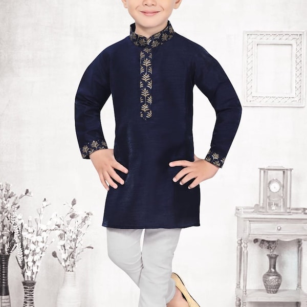 Kids Boys Kurta Pajama Navy Blue Kurta Kids 1-12yrs Dress Readymade Ethnic Party Wear Festive Wear