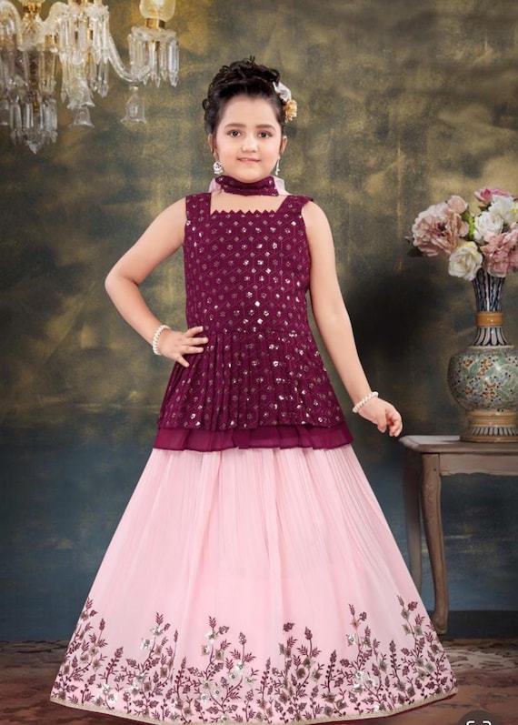 Girls Lehenga Choli Ethnic Party Wear 4 16 Yrs Light Pink Maroon Lehenga Skirt Set With Free Shipping Rate Within US Etsy Canada