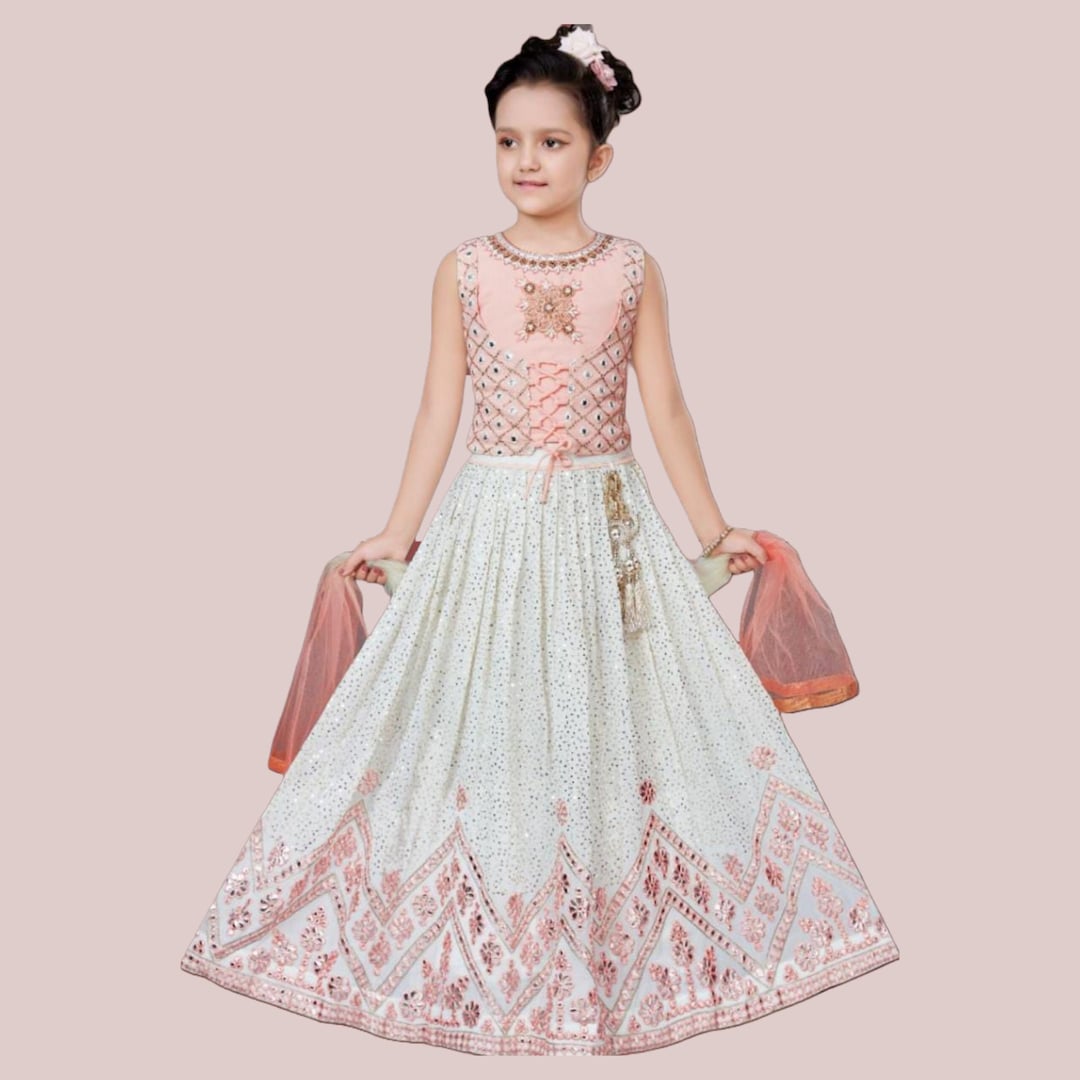 Girls Lehenga Choli Ethnic Party Wear 416 Yrs Light Peach Cream