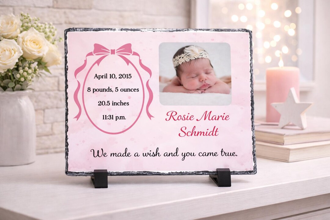 Personalized Baby Photo Slate, Birth Announcement Plaque, Nursery Decor ...