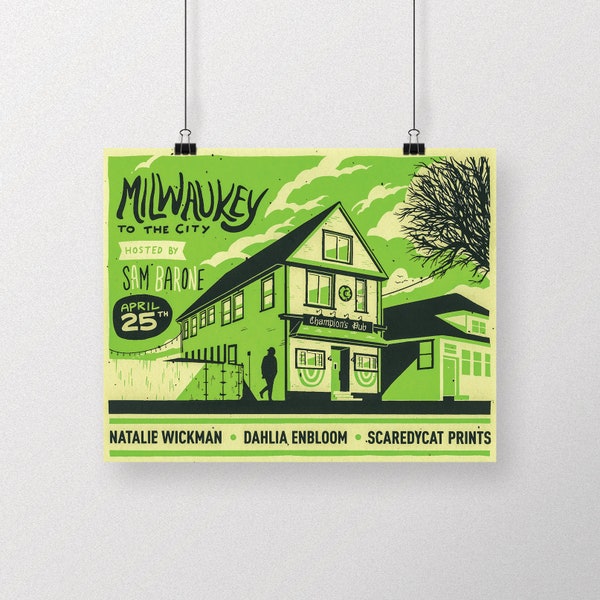 Milwaukey to the City Gig Poster  | Hand made silkscreen poster | Art print, wall art, fine art print | 10 x 8