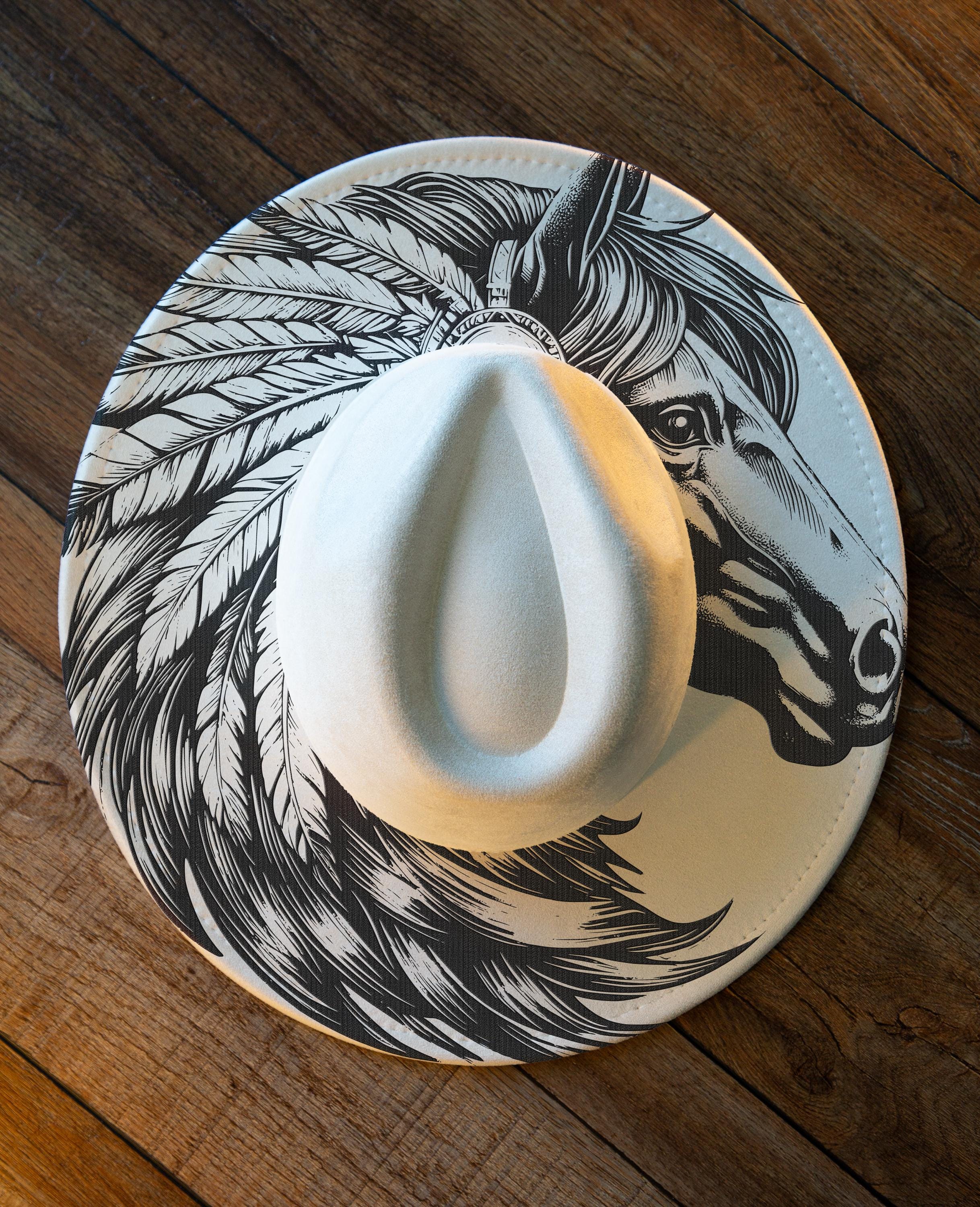 Western Fedora Felt Hat Wearable Art Jumping Paint Horses Sun Moon Stars Horse Rider Fedora – Premium Wool Felt Hat for Equestrian  main image 2