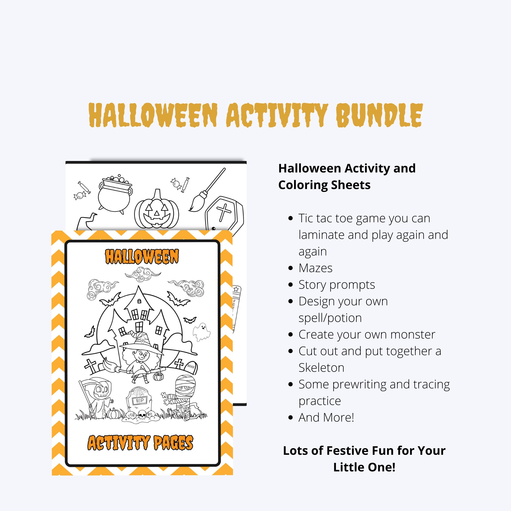 Printable Halloween Activity Sheets for Kids - Etsy