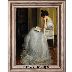Antique Woman Reading Portrait Print, Vintage Girl Reading Book Wall Decor,Victorian Moody Wall Art, Victorian Digital Download