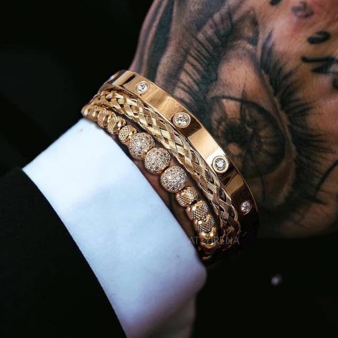 Handmade Luxury Mens Gold Charm Bracelet by Bakari Millennial Etsy