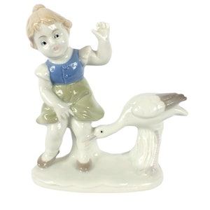 Porcelain figure child with stork Wagner Apel very good condition 11 cm high