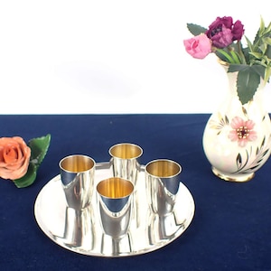 Cup set 835 silver ca 60s top condition inside gold plated 4 cups + tray