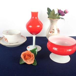 Italian glass vase glass objects Opaline red/white rare 60s 2-piece