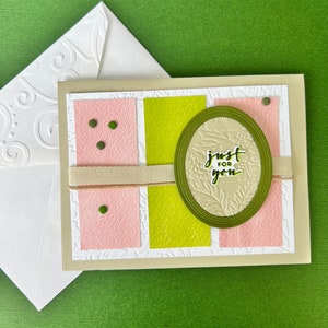 Solo para ti, tarjeta hecha a mano marrón/rosa/verde, usos múltiples, cumpleaños, felicitaciones, solo una nota, sobre en relieve a juego, adornos