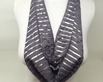 This is One of a Kind Handmade Magnetic Scarf, Grey sequin work can be worn with any solid colour attire & perfect everyday essential.