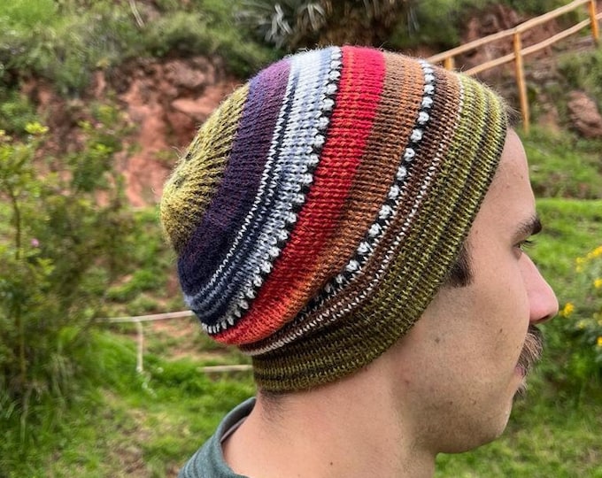 Colorful Alpaca Wool Beanie: Handmade Peruvian Style Knit Hat