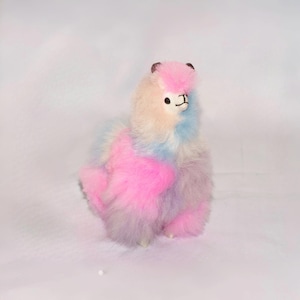 Cotton Candy Rainbow Llama – Handmade with 100% Real Alpaca Fur, Pastel Llama Plush.