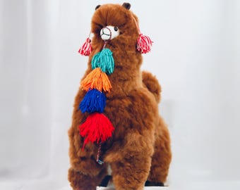 Reuze alpaca lama knuffel | 21" pluizig handgemaakt speelgoed met kwastjes