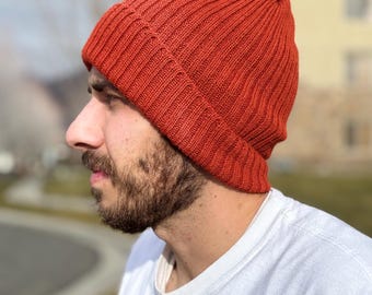 Handmade Baby Alpaca Ribbed Beanie - Unisex Knit Fall Hat
