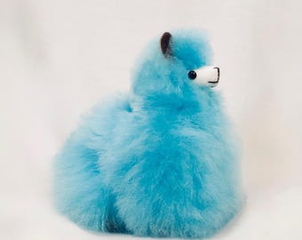 Blauwe 6" pluizige alpaca lama pluche – Handgemaakte knuffel cadeau