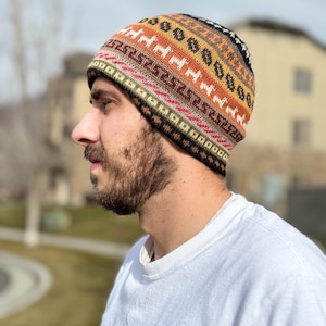 Reversible Baby Alpaca Beanie: Colorful Knit Winter Hat