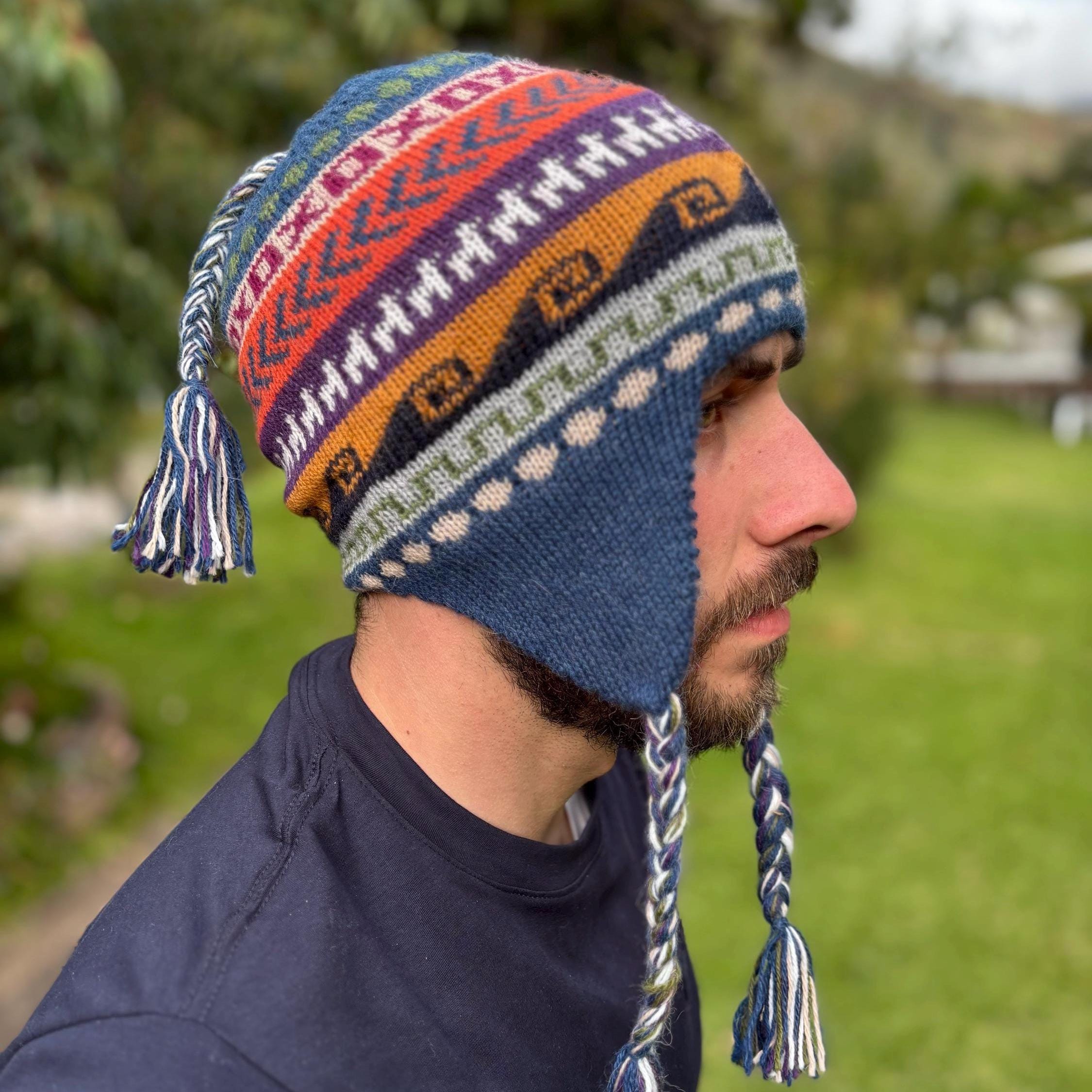 Unisex Peruvian Beanie Hat With Earflaps - Warm Knit Winter Hat For Men & Women, Outdoor Activities