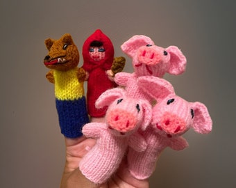 30 Finger puppets, Hand knitted  finger puppets, storytelling puppets, Zoo fingerpuppets