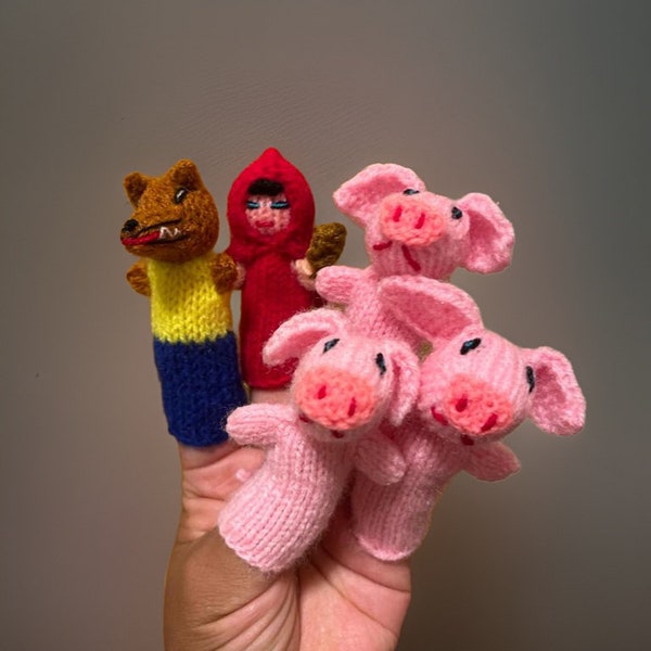 30 Finger puppets, Hand knitted  finger puppets, storytelling puppets, Zoo fingerpuppets