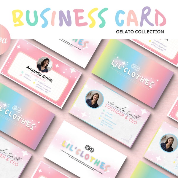 Canva Business Card Template Rainbow Pink for Beauty Business Fashion Designer, Custom Business Card, Small Business Branding, Canva