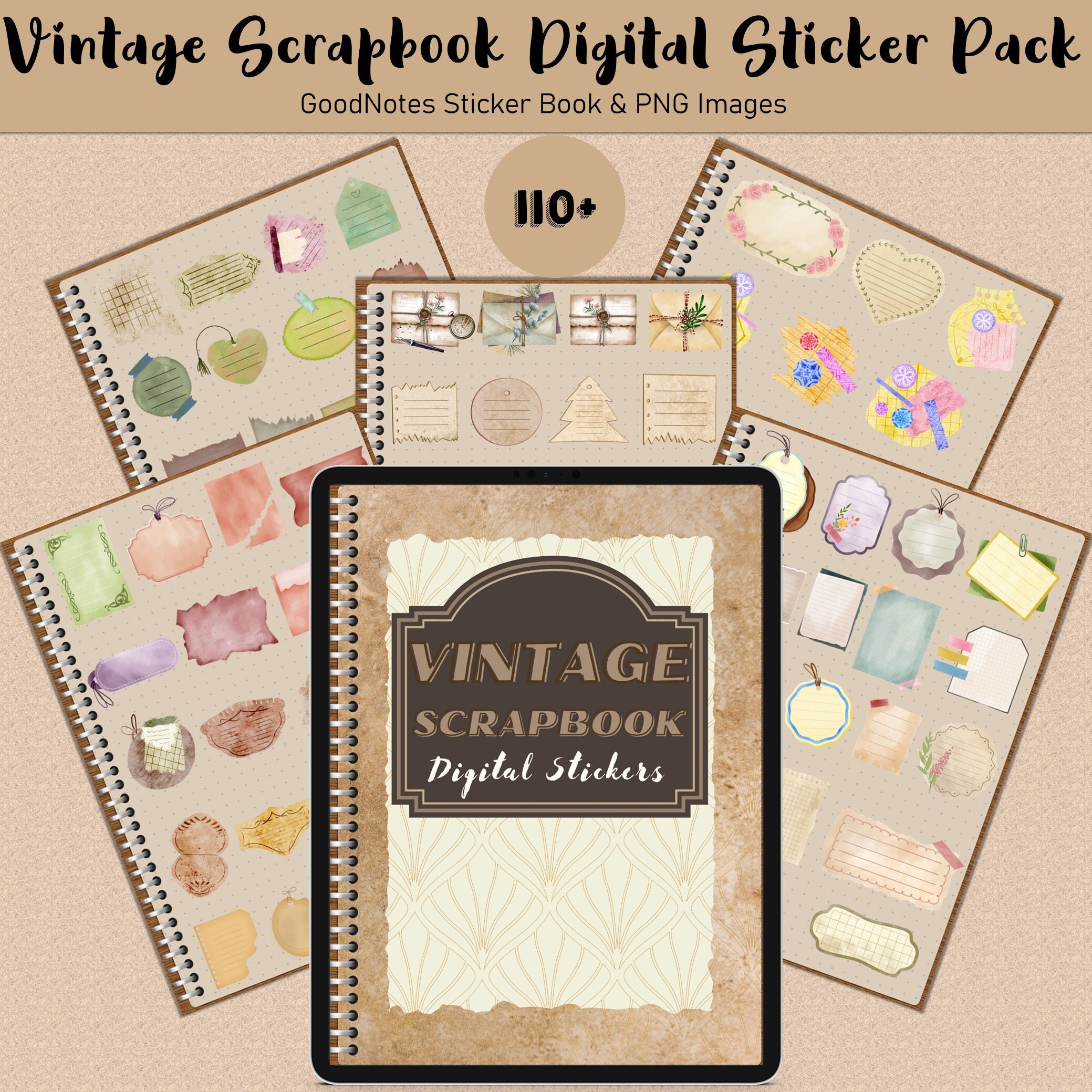 Vintage Scrapbook Digital Planner Sticker, All in One Goodnotes Digital  Sticker in Retro Scrapbook, Vintage Ornament Digital Planner Sticker 