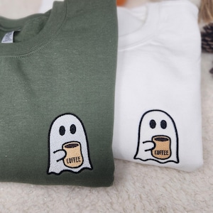 Col rond brodé Little Ghost avec broderie café