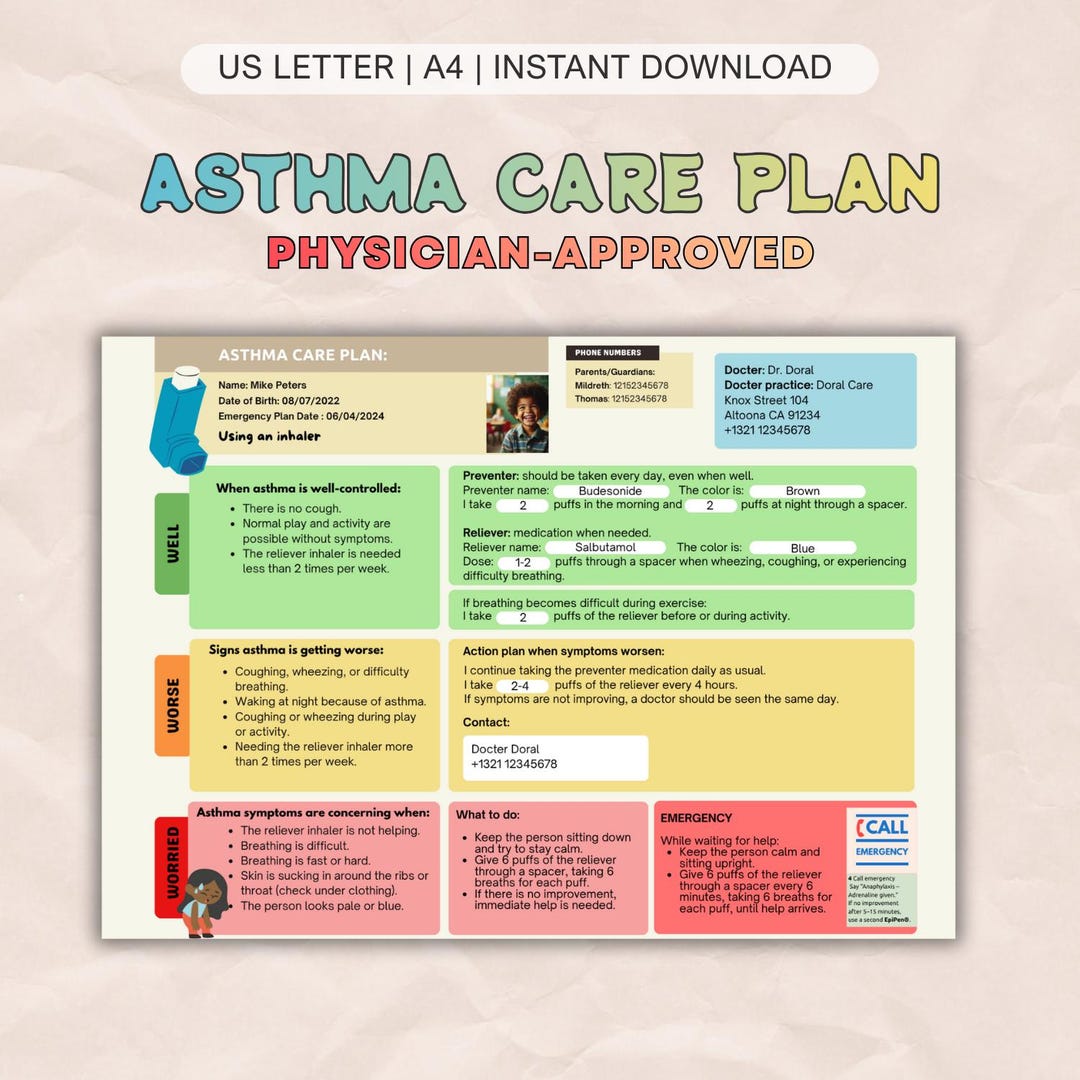 Asthma Care Plan (physician Approved) Printable Emergency Action Plan