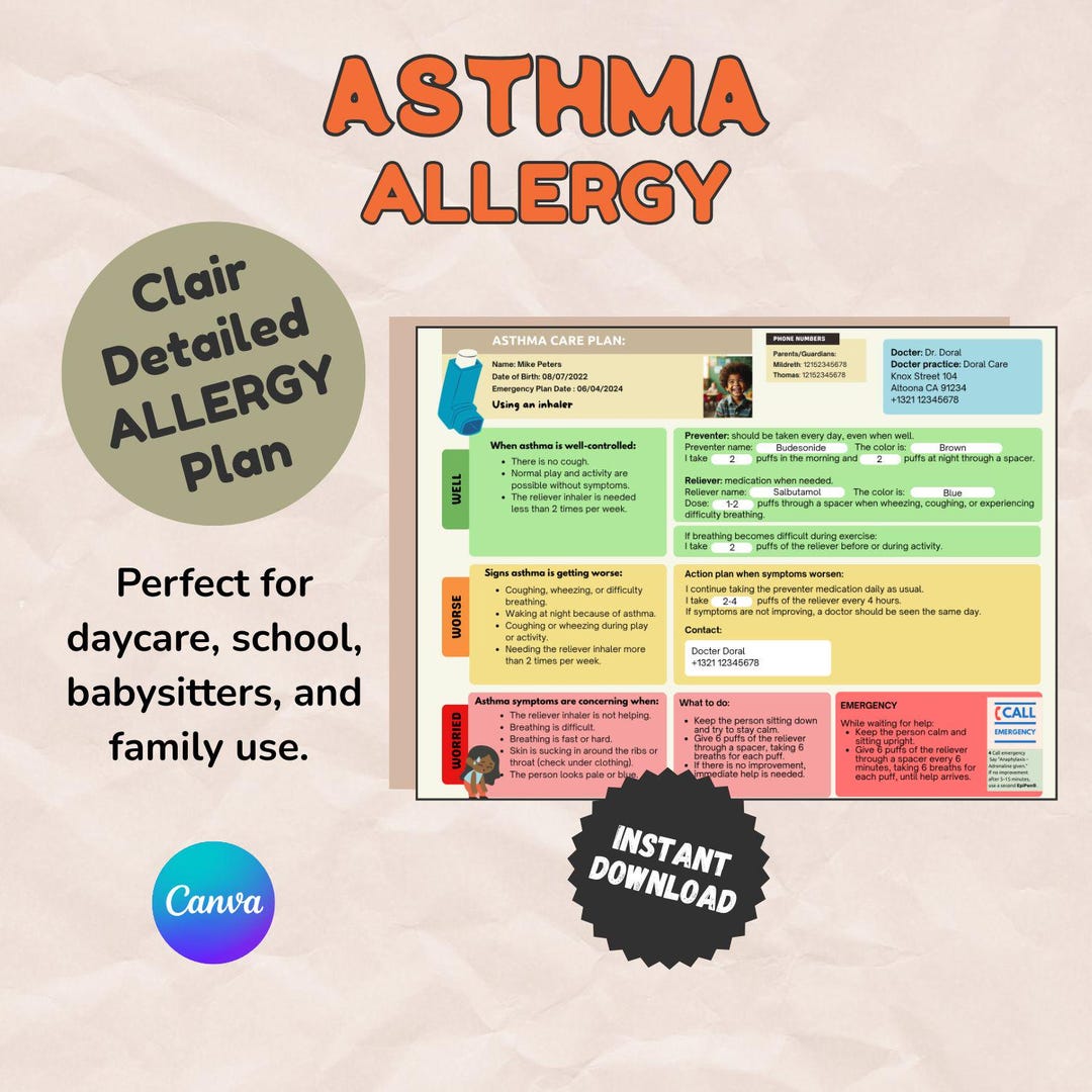 Emergency Asthma Action Plan Printable Childfriendly Asthma Care