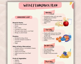 Nut-Free School Lunchbox Plan – Weekly Kids Lunch Ideas + Grocery List | Allergy-Friendly & Easy to Pack (Printable)
